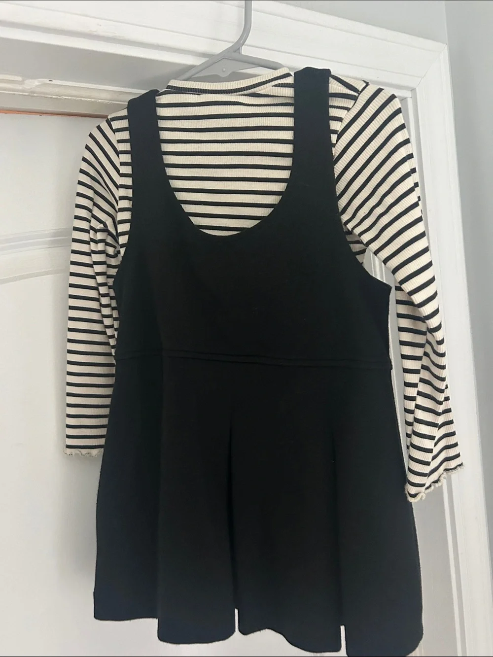 Zara Kids Black Pinafore Dress with Black & White Striped Top
